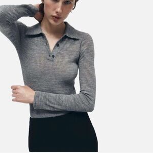 ZARA Grey delicate bodysuit with polo collar